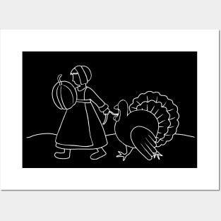 Thanksgiving Pilgrim and Turkey Posters and Art